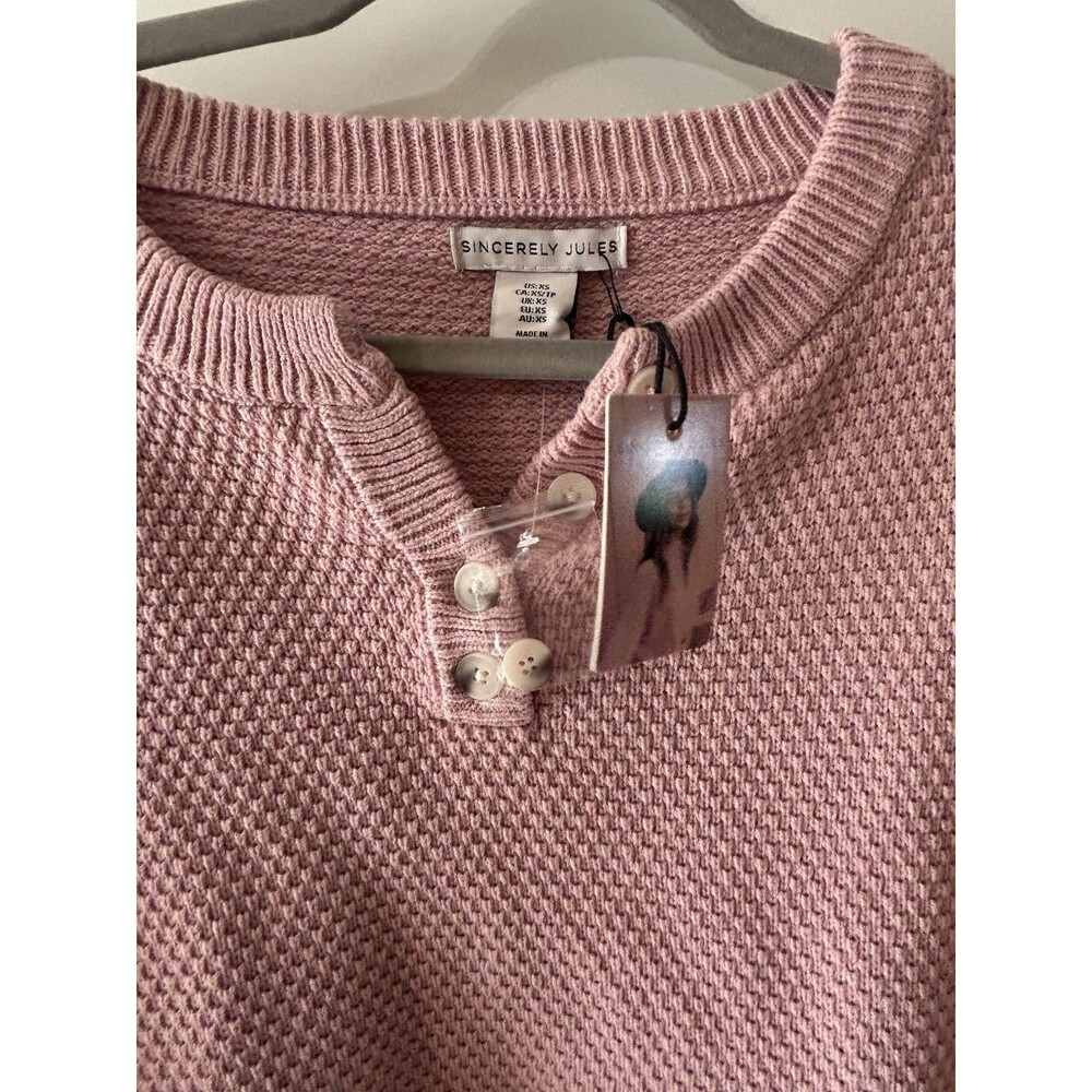 Sincerely Jules Size XS Pink Waffle Knit Button Henley Sweater NWT - Picture 5 of 10